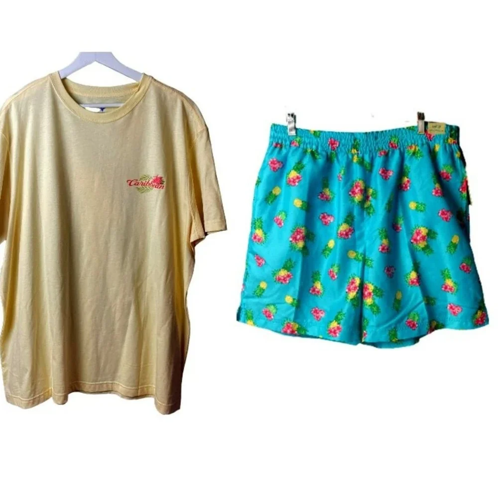 NEW Caribbean Men's  Light  Coral Locally Grown Island Blooms T-Shirt Size XL - Picture 3 of 9